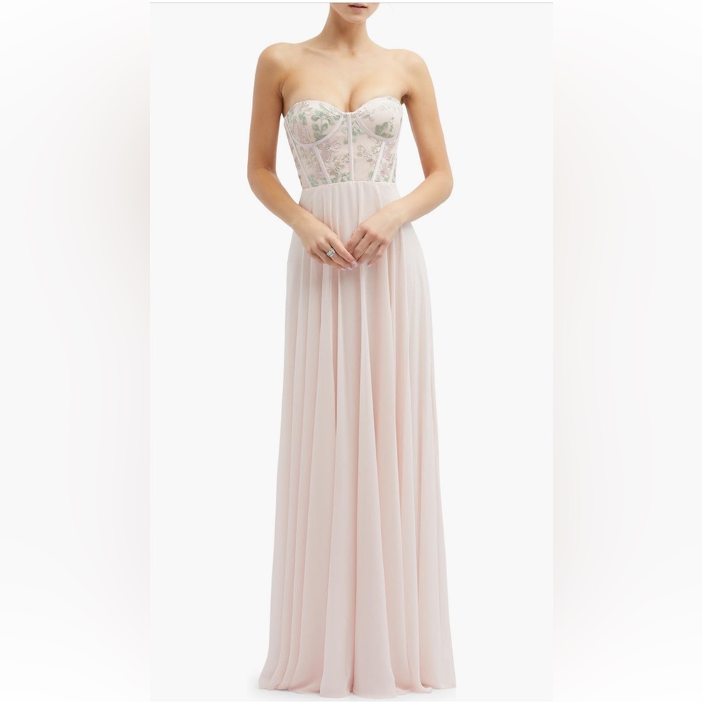 Dessy Collection Floral‎ Embroidered Strapless Corset Dress Size 6 Blush Pink